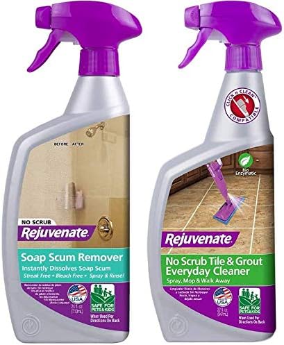 Rejuvenate Scrub Free Soap Scum Remover and Bio-Enzymatic Scrub Free Tile and Grout Cleaner