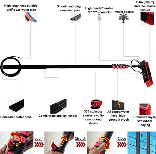 Telescopic Window Cleaning Brush - 30Cm Water Fed Pole for Solar Panel & Photovoltaic Cleaning Tool Extendable Glass Cleaner for Effortless Shine and Reach.