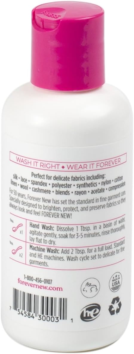 FOREVER NEW Delicate Hypoallergenic Laundry Detergent Liquid - 6-8 Large Loads - Gentle washing detergent for Silk, Cashmere, Bra, Undergarments, Cotton, Wool, etc. - Unscented - 4oz