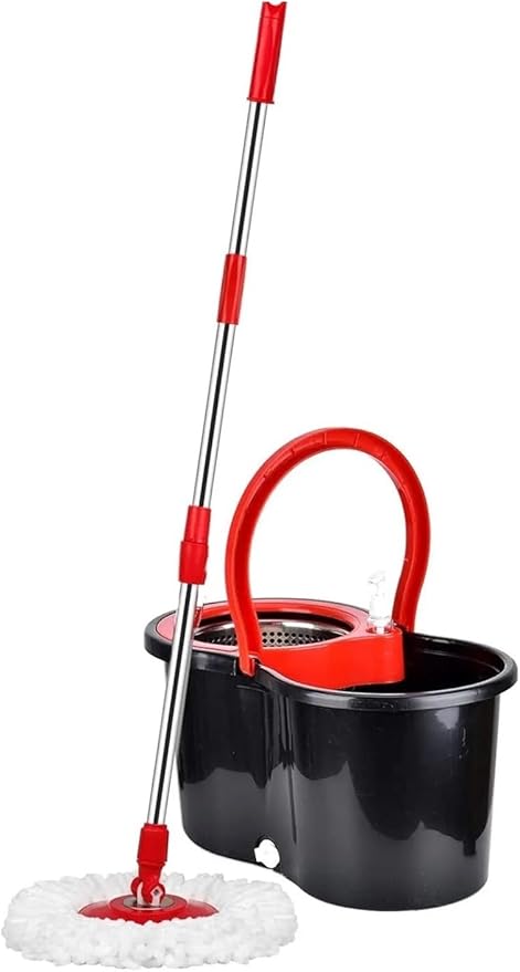 360° Spin Mop Bucket Sets with Wring System in 3 Microfiber Heads, Stainless Steel Basket