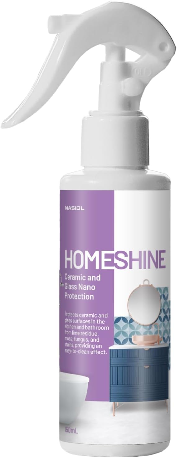 Nasiol HomeShine Glass Nano Protection, Shower Spray, Hydrophobic Spray, Shower Bathtube Cabin Stain Guard Window Water Repellent, Ceramic and Glass Surface Durable Coating