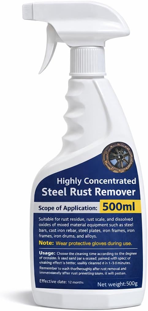 Highly Concentrated Steel Rust Remover, Instant Rust Cleaning Spray, Rust Remover Lubricant Spray, Automotive Parts, Stainless Steel, Fast Acting Rust Cleaner, 500ml (500 Ml)