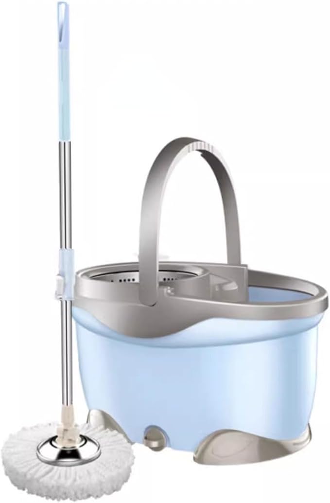 360 Spin Mop and Bucket with Wringer Set - Wet and Dry Use Microfiber Mop - Lightweight and Compact Cleaning System for All Floor Types,Blue