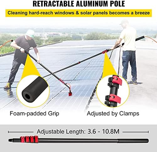 Glass Cleaning Brush Home Water Fed Telescopic Pole Kit Solar Panel Brush Rotating for Photovoltaic Panel，Window Cleaning Pole, 3.6-10.8M Water Fed Telescopic Brush, Water/Hose Fed Pole, Cle
