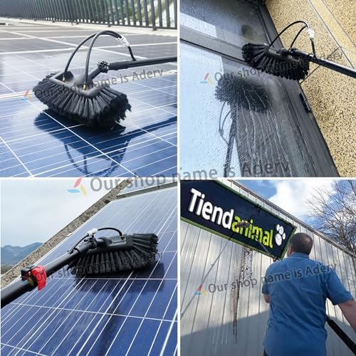 Glass Cleaning Brush Home Water Fed Telescopic Pole Kit Solar Panel Brush Rotating for Photovoltaic Panel，3.6-10.8M Window Cleaning Pole Hose Fed Water fed Telescopic Extendable Solar Panel