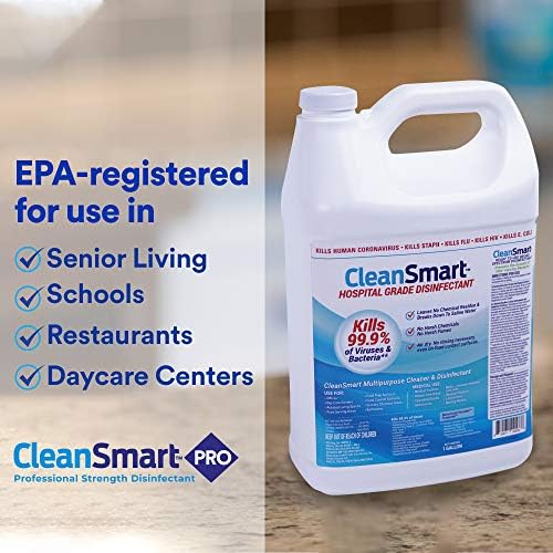 CleanSmart Hospital Disinfectant, Kills 99.9% of Viruses and Bacteria, Hypochlorous Acid Technology, EPA Registered, 1 Gallon (HOCL)