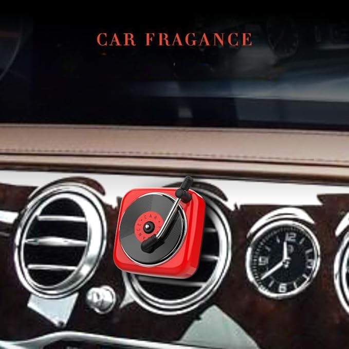 Car Air Freshener in Retro Record Player Design, CD Decorative Diffuser with Rotating Mechanism, Vintage-Inspired Aroma Diffuser for Car Vent (Green)