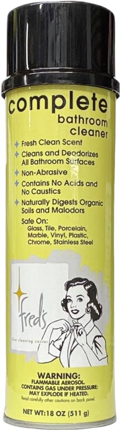 Fred's Fine Cleaning Center Complete Bathroom Cleaner, 18 oz Foaming Spray - Bio-Enzymatic Formula, No Acids or Caustics, Safe on All Surfaces, Eliminates Odors Naturally, Fresh Clean Scent