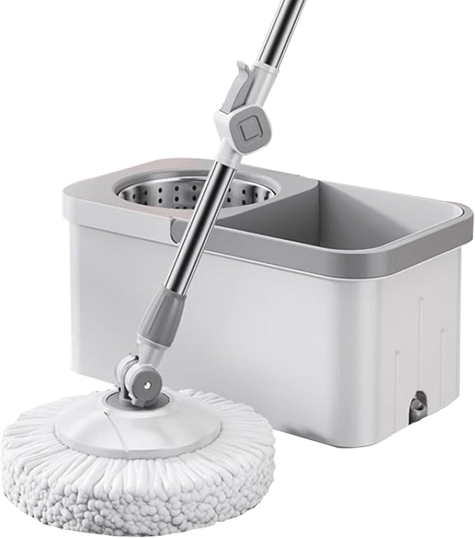 Spin Mop and Cleaning Bucket Set, Adjustable Handle Mop, Self-Twisting Mop Bucket, Cleaning Bucket with Mop Set for All Floors