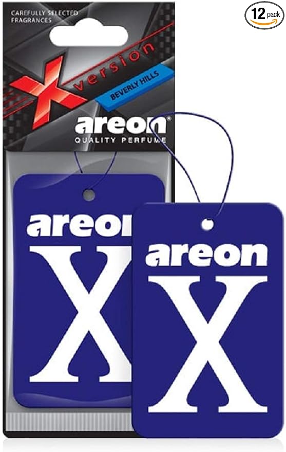 AREON X XV06 Hanging Best Car Air Freshener Beverly Hills Scent, Paper Hanging Ornaments, Long Lasting Scent for Car or Home 12 Pack