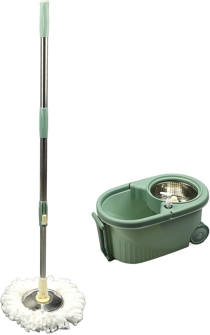 Spin Mop and Bucket, Mop Bucket with Wringer Mop for Home Double Drive Washable Bucket System Mop Bucket Separate Dirty Water for Hardwood, Tiles, Linoleum, Floor