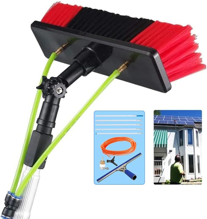 Glass Cleaning Brush Home Water Fed Telescopic Pole Kit Solar Panel Brush Rotating for Photovoltaic Panel，10-39 Foot Window Cleaning Brush Extendable Water Fed Solar Panel Cleaner Roof Clean