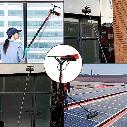Glass Cleaning Brush Home Water Fed Telescopic Pole Kit Solar Panel Brush Rotating for Photovoltaic Panel，Extendable Telescopic Window Cleaning Pole Kit 4M-12M (18FT-36FT) with Water Fed Bru