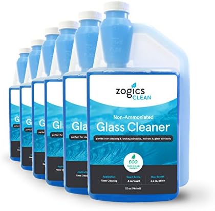 Zogics Non-Ammoniated Glass Cleaner Concentrate - Case of 6-32 oz Bottles - Each Bottle Makes up to 10 Gallons - Meets ECOLOGO Standards