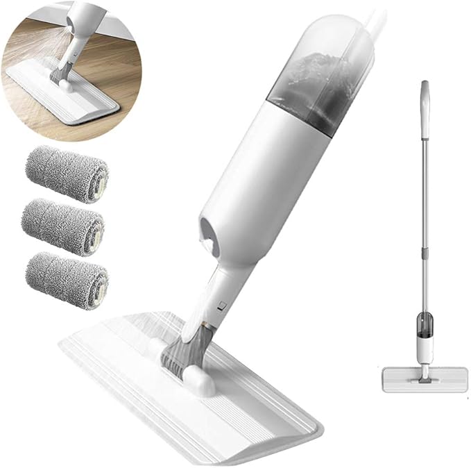 Spray Mop with 360-degree Rotating Design, 350ml Refillable Water Bottle, Specially Designed for Home Kitchens, Suitable for Wood and Ceramic Floors, Includes 3 Mop Pads. ( with 3 Pads)