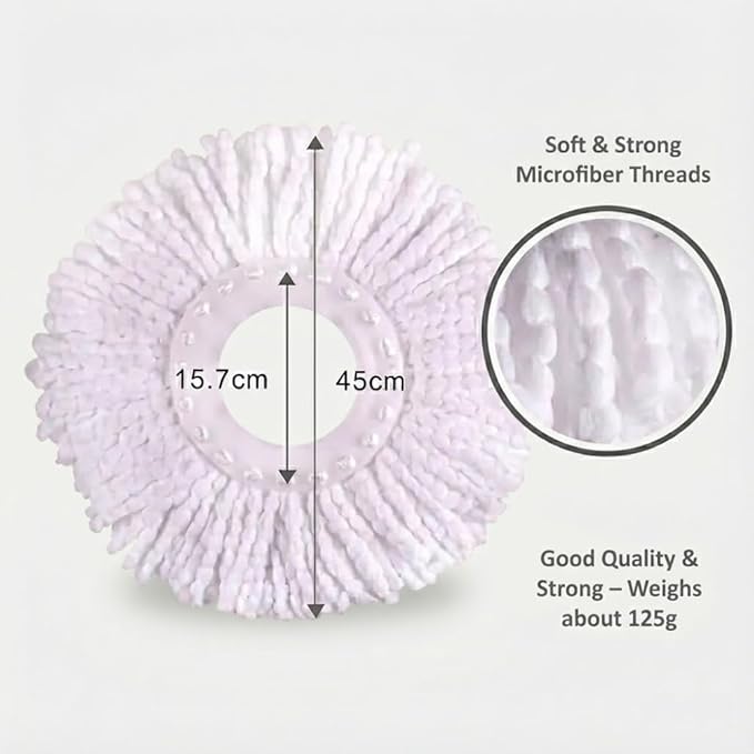 Spin Mop Refill – 360° Microfiber Mop Head Refill for Floor Cleaning | Durable Round Mop Head Replacement | White Mop Refill for 360 Spin Mops (Pack of 2)