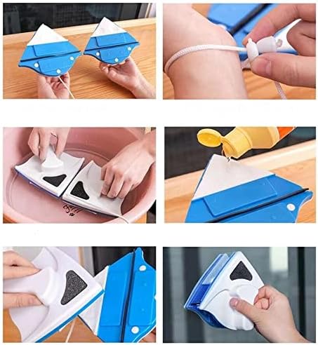 Magnetic Glass Cleaner Wiper Brush Double Side Window Cleaner Magnets Household Glass Wiper Cleaning Tools for Washing Window (Blue)