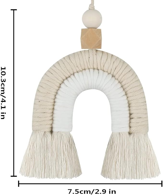 Macrame Rainbow Charm Boho Felt Ball Wood Bead Essential Oils Diffuser Interior Decor Handmade Car Accessories Colorful Hanging Air Freshener Decor(Brown)