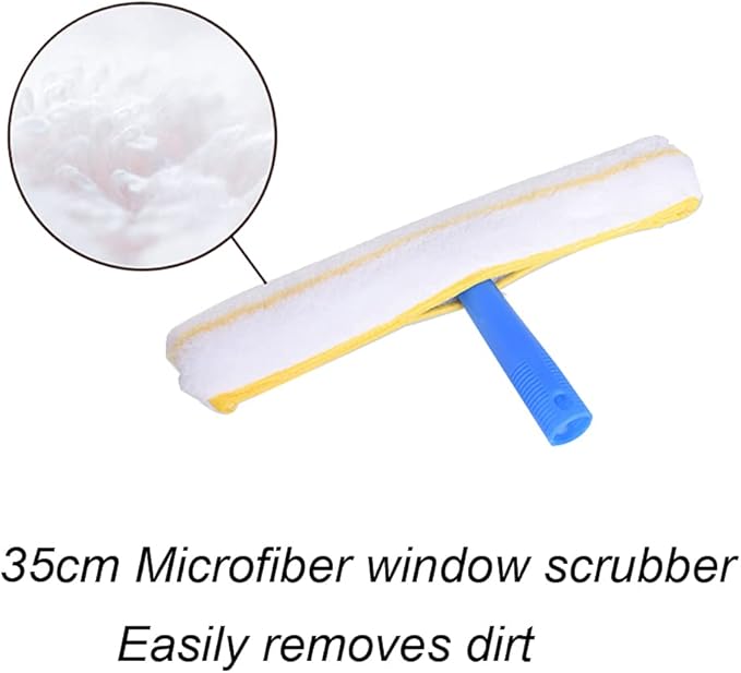 Window Glass Cleaner with Extension Pole 55"/94"/137"/177" Long Handled Cleaning Kit Rubber Wiper for Bathroom, Garage, Window Cleaning Equipment with Microfiber Scrubber (177")