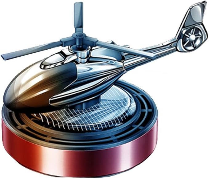 Solar Car Air Freshener, Helicopter Solar Energy Rotating Aromatherapy Aroma Diffuser Long Lasting Fragrance Perfume Car Accessories Cars Interior Decoration Ornament (Silver/Red/Black)