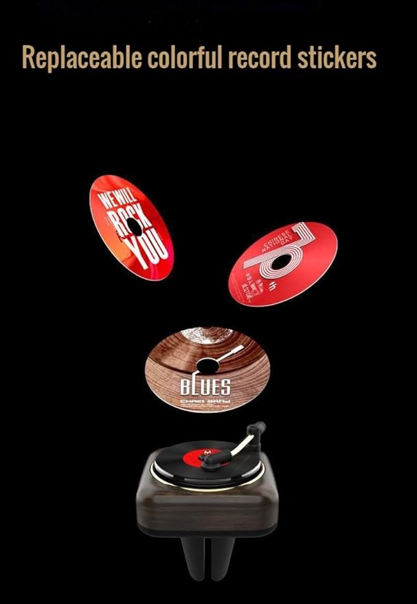 Car Air Freshener in Retro Record Player Design, CD Decorative Diffuser with Rotating Mechanism, Vintage-Inspired Aroma Diffuser for Car Vent (Black)
