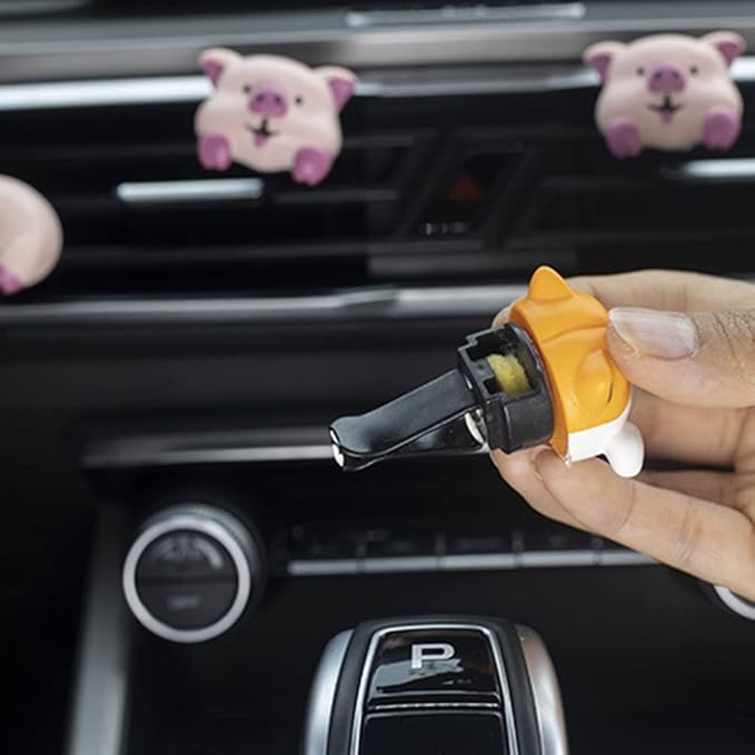 Cute Air Vent Clips Car Accessories, Creative Animal Head and Tail Cartoon Car Air Freshener Vent Clip Auto Fragrance Diffuser Perfume Clips Air Conditioner Outlet Vent Clips Decorations, Pig