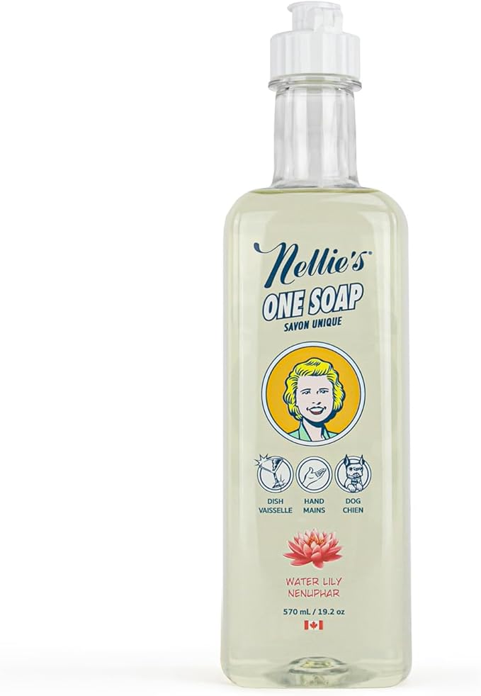 Nellie's One Soap – Water Lily Scent – Gentle Multi-Purpose Cleaner for Dishes, Surfaces & Hands – Plant-Based, Soft on Skin – Made in Canada