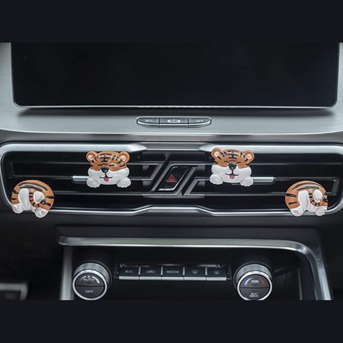 Cute Air Vent Clips, Creative Animal Head and Tail Cartoon Car Air Freshener Vent Clip Car Fragrance Diffuser Perfume Air Conditioner Outlet Vent Clips Decorations, Tiger