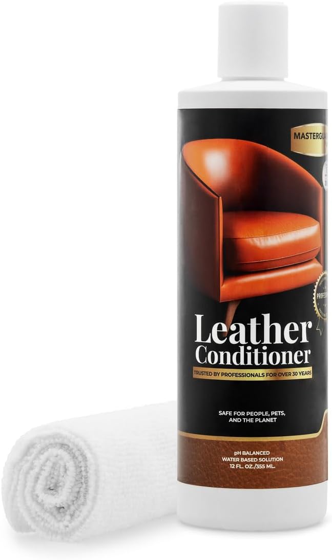 MASTERGUARD Leather Conditioner & Microfiber Cloth – Water-Based, Non-Toxic Formula for Furniture, Car Seats & Accessories – Revives & Protects Genuine Leather