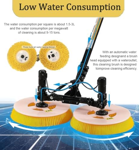 Glass Cleaning Brush Home Water Fed Telescopic Pole Kit Solar Panel Brush Rotating for Photovoltaic Panel，Solar Panel Cleaning Machine, Retractable Brush Unit with Telescopic Rod, Double Rot
