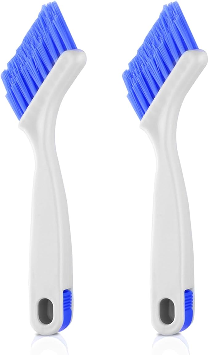Small Scrub Brush Set for Deep Cleaning, 2 Cleaning Brushes for Window Tracks, Grout, Corners and Crevices with Straight Bristles for Precise Scrubbing in Kitchen and Bathroom (Silvery white)