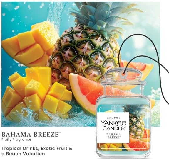 Yankee Candle Car Jar Ultimate, Bahama Breeze, Hanging Auto Air Freshener Odor Neutralizer for Long Lasting Tropical Scent in Cars and Small Spaces, 0.96 Ounce (Pack of 2)