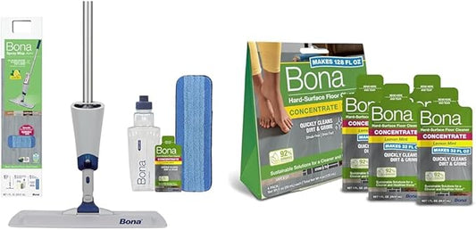Bundle of Bona Spray Mop Air - Multi-Surface Floor Cleaner Concentrate and Microfiber Pad - Lemon Mint Scent - Lightweight & Compact Mop + Bona Floor Cleaner Concentrate, Lemon Mint (Makes 128 fl oz)
