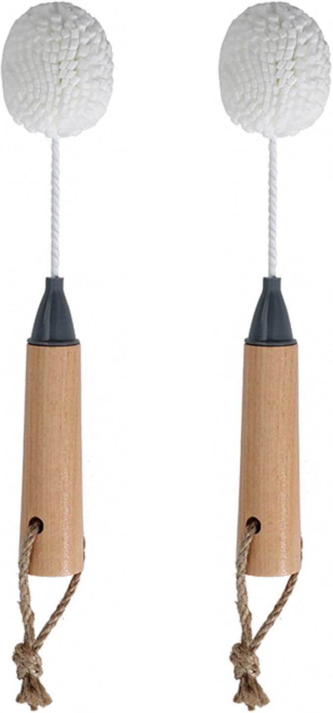 Wine Glass Cleaner Set, Non-Scratch Bristle Brushes with Wooden Handle, Safe for Crystal Champagne Flutes Stemware (2Pcs)
