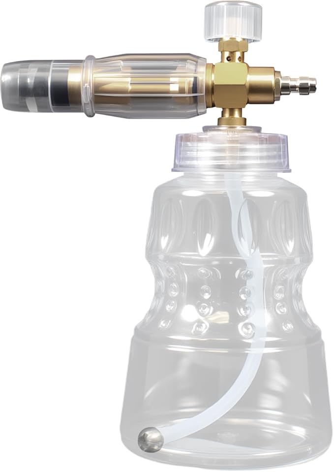 MaxFlow Foam Cannon - 1 Liter Capacity with Adjustable Nozzle, 1/4" & M22 Quick Connector, 4 Orifices & Stainless Steel Filter - Thick Foam Power Washer Accessory for Washing Cars