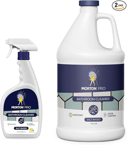 Morton Pro - 2-Pack Bathroom Cleaner, Salt-Based Certified Non-Toxic & Odor Control Everyday Cleaning Spray (Spray & Gallon Bundle)