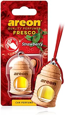 AREON Fresco Hanging Car Air Freshener - Natural & Woody Scent, 40-50 Days Long-Lasting Fragrance - Diffuser in Wood Pendant Housing - Automotive Accessories & Essentials - Strawberry