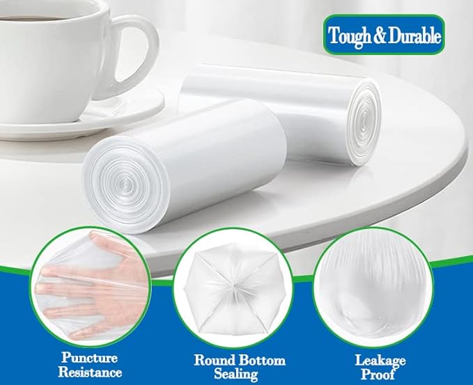Hommaly 5 Gallon 212pcs Small Clear Trash Bags Strong Clear Garbage Bags, Bathroom Trash Can Bin Liners, Plastic Bags for Office, Waste Basket Liner, 4,4.5,5Gal(5G212-Clear)