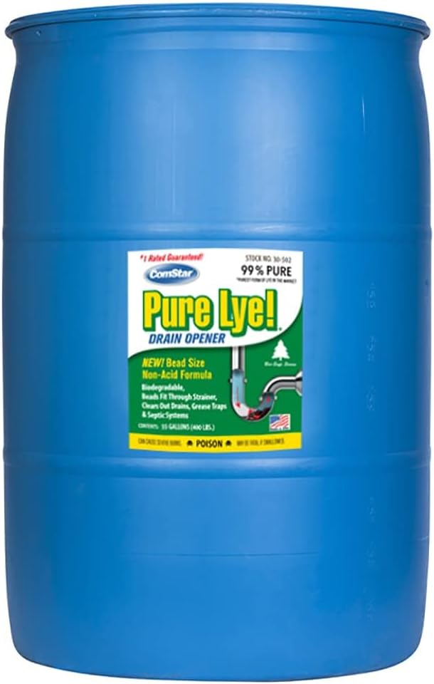 ComStar Pure Lye 400 Pound - Unique Sodium Hydroxide Beads | Drain Opener & Soap Making | Biodegradable, Eco-Friendly (30-502)