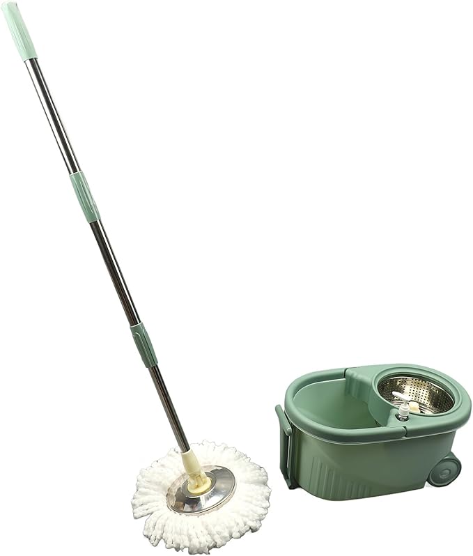 ZJchao Spin Mop and Bucket, Mop Bucket Separate Dirty Water Mop Bucket with Wringer, Green, Plastic, Floor Cleaning Set