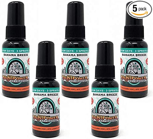 BluntPower (Bahama Breeze, 5 Pack) Concentrated Air Freshener - Premium Oil Based Air Freshener Spray For Home and Car - Long-Lasting Bathroom Spray, Car Freshener, & Odor Eliminator Spray