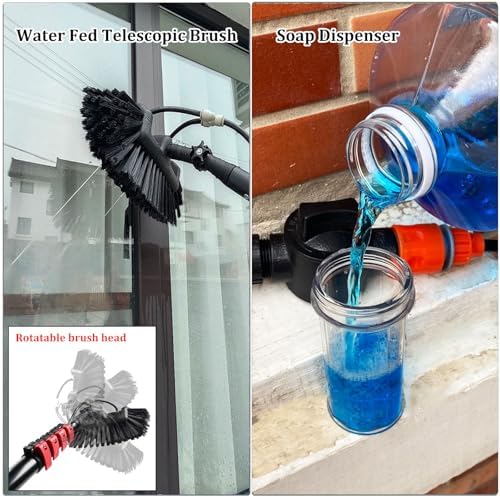 Glass Cleaning Brush Home Water Fed Telescopic Pole Kit Solar Panel Brush Rotating for Photovoltaic Panel，3.6-10.8M Window Cleaning Pole Hose Fed Water fed Telescopic Extendable Solar Panel