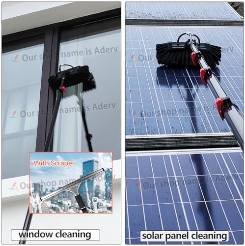 Glass Cleaning Brush Home Water Fed Telescopic Pole Kit Solar Panel Brush Rotating for Photovoltaic Panel，3.6-10.8M Window Cleaning Pole Hose Fed Water fed Telescopic Extendable Solar Panel