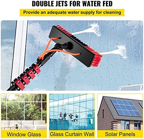 Glass Cleaning Brush Home Water Fed Telescopic Pole Kit Solar Panel Brush Rotating for Photovoltaic Panel，12FT - 36FT Outdoor Window Cleaning Pole, Water Fed Telescopic Brush Water Fed Pole