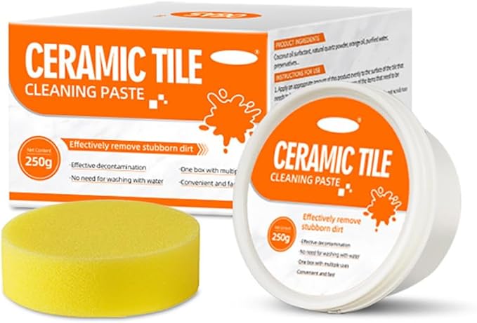 Tile & Grout Cleaning Paste, Heavy Duty Cleaning Paste for Tile, Ceramic, Granite, Porcelain, Marble Appliances & Fixtures, Removes Old Stains on Sink, Faucet, Bathtub-250g