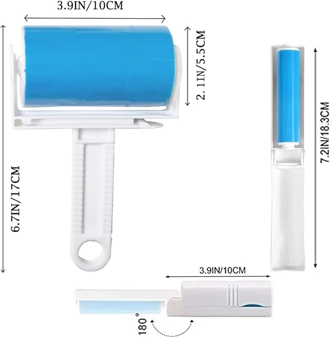 Reusable Sticky Lint Roller 4 Pack with Cover, Washable Portable Pet Hair Remover for Clothes, Travel, 2 Large and 2 Mini Size for Furniture, Car, Purse