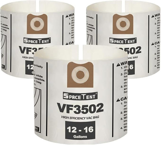 SpaceTent 3 Pack VF3502 Replacement Bags for Rigid 12-16 Gallon Wet/Dry Vacuums, Size A High Efficiency Heavy Duty Dust Filter Bags, Part# 23743