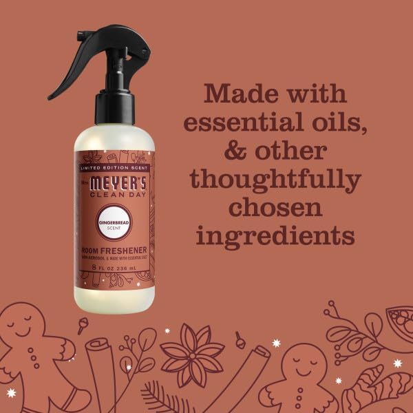 MRS. MEYER'S CLEAN DAY Room Freshener, Limited Edition, Gingerbread Scent, 8 fl oz. (Pack of 6)