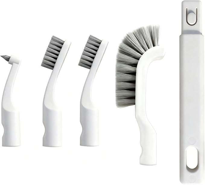 Crevice Cleaning Brush Set, Grout Brush Tools with 4Pcs Repalceable Scrub Brushes & 1 Handle, Small Hard Bristle Cleaner Brushes for Home Kitchen Sink Bathroom Corner Window Groove Cup Blender