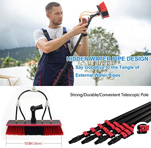 Glass Cleaning Brush Home Water Fed Telescopic Pole Kit Solar Panel Brush Rotating for Photovoltaic Panel，Window Cleaning Pole, 3.6-10.8M Water Fed Telescopic Brush, Water/Hose Fed Pole, Cle